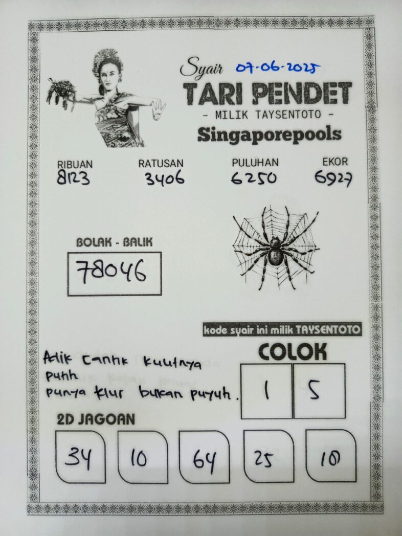 Syair Tari Pendet SGP Hari ini Sabtu, 07 Juni 2025