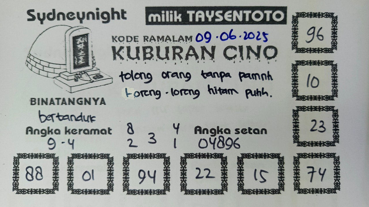 Syair Kuburan Cino SydneyNight Hari ini Senin, 09 Juni 2025