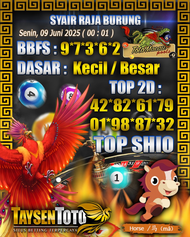 Syair Raja Burung Toto Macau Hari, Senin, 09 Mei 2025| 00 : 01 WIB