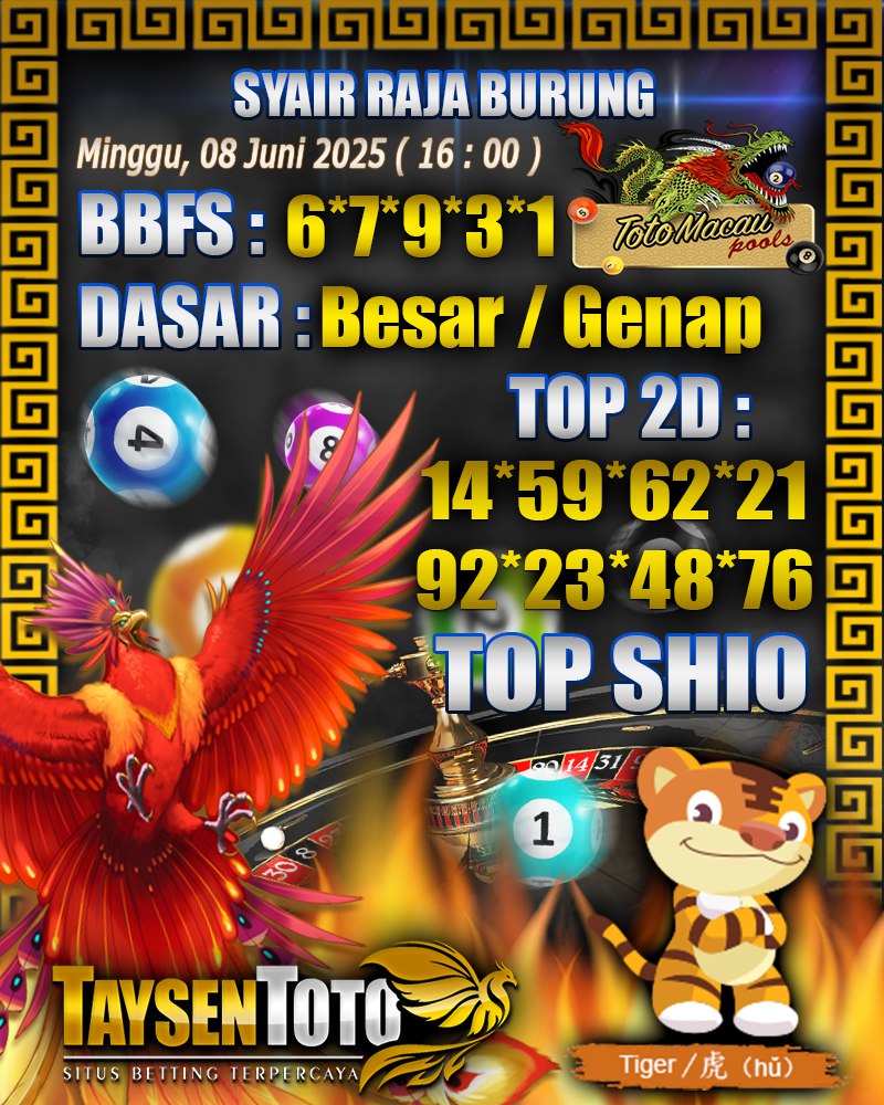 Syair Raja Burung Toto Macau Hari, Minggu, 08 Mei 2025| 16 : 00 WIB