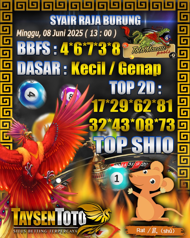 Syair Raja Burung Toto Macau Hari, Minggu, 08 Mei 2025| 13 : 00 WIB