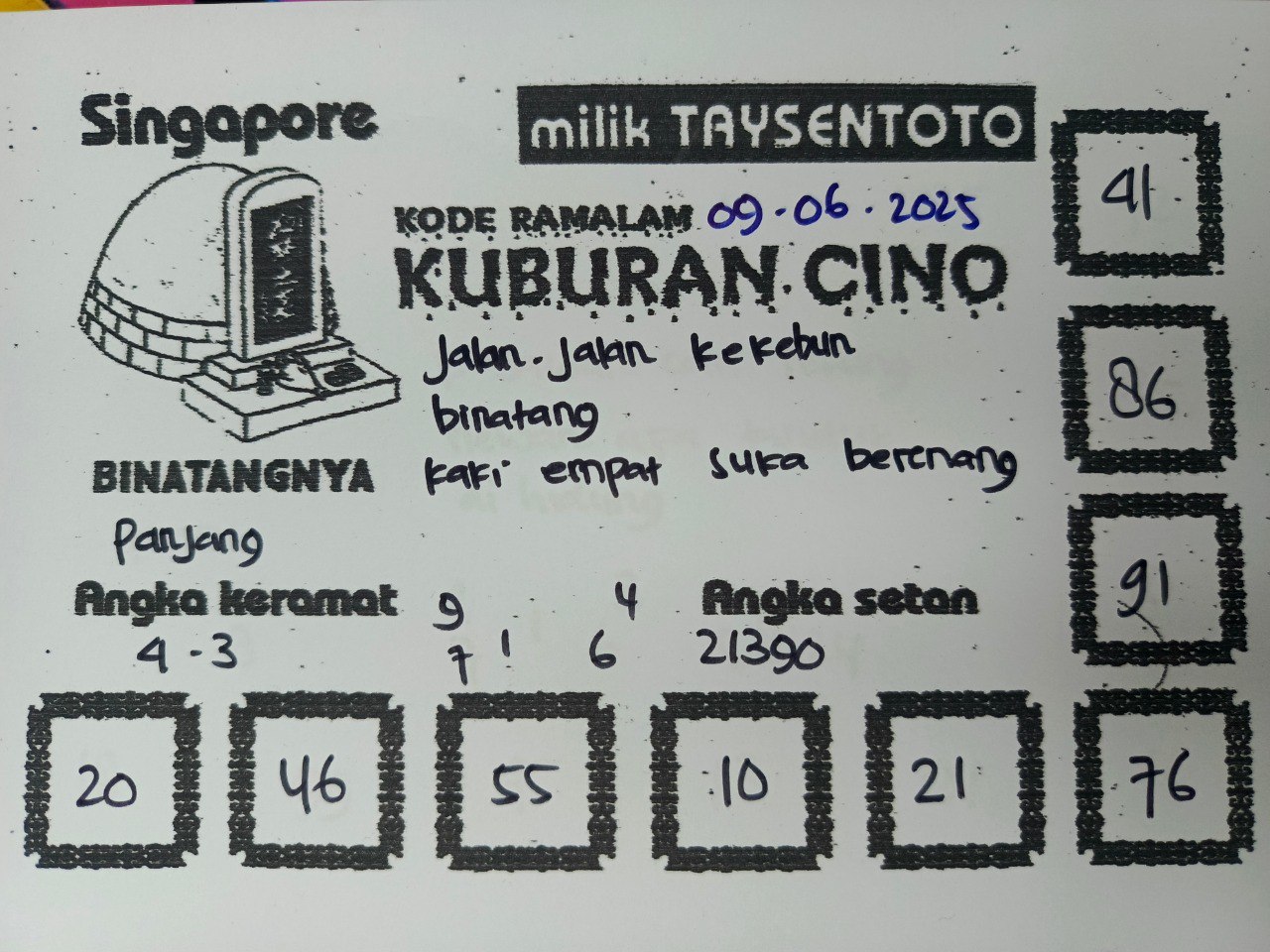 Syair Kuburan Cino SGP Hari ini Senin, 09 Juni 2025