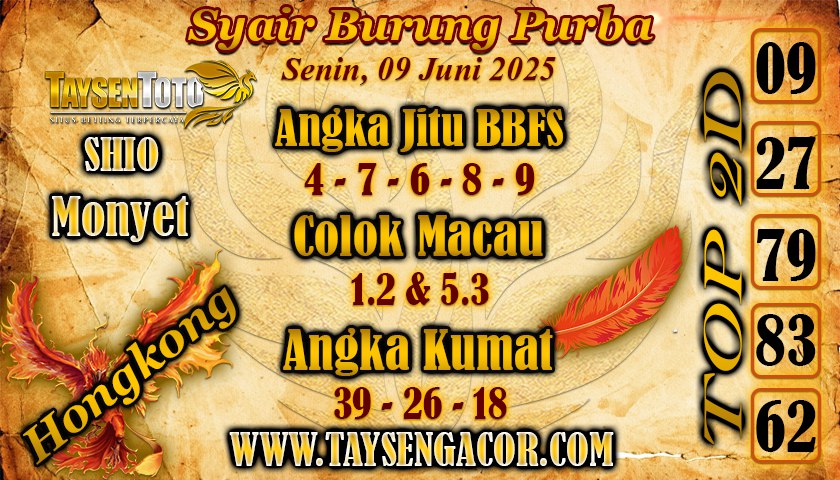 Syair Burung Purba HK Hari Senin, 09 Juni 2025