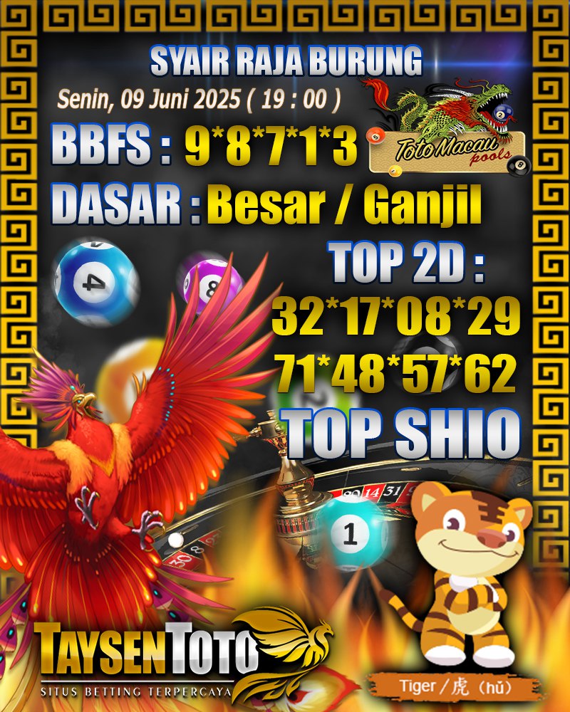 Syair Raja Burung Toto Macau Hari, Senin, 09 Mei 2025| 19 : 00 WIB