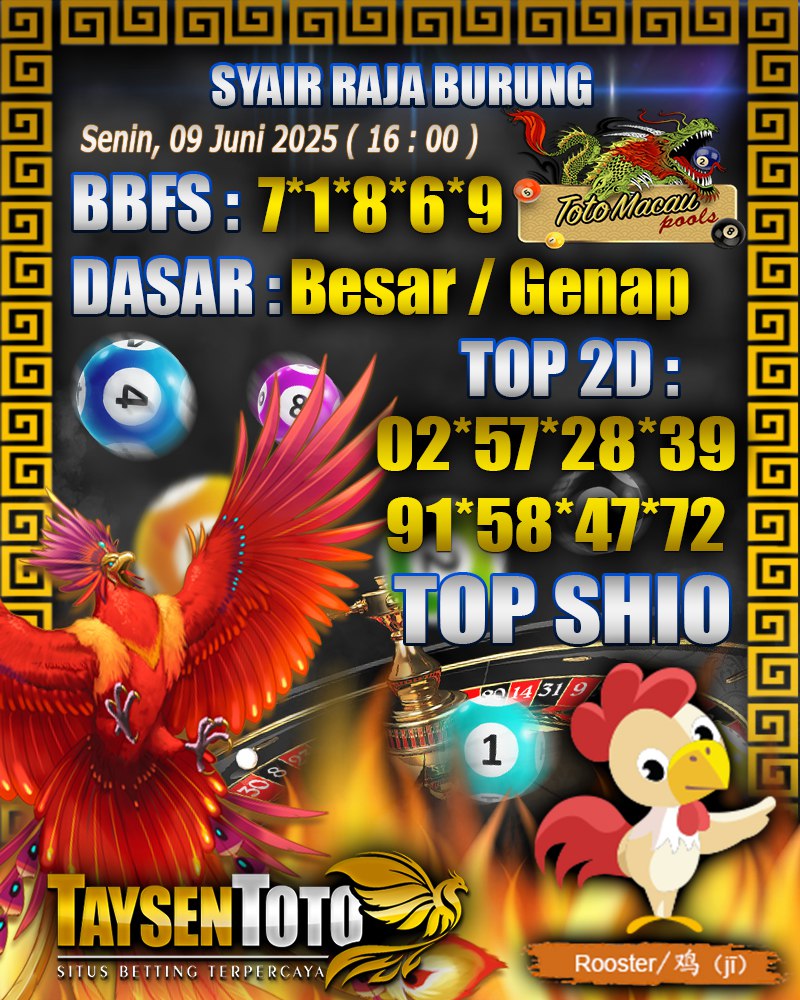 Syair Raja Burung Toto Macau Hari, Senin, 09 Mei 2025| 16 : 00 WIB