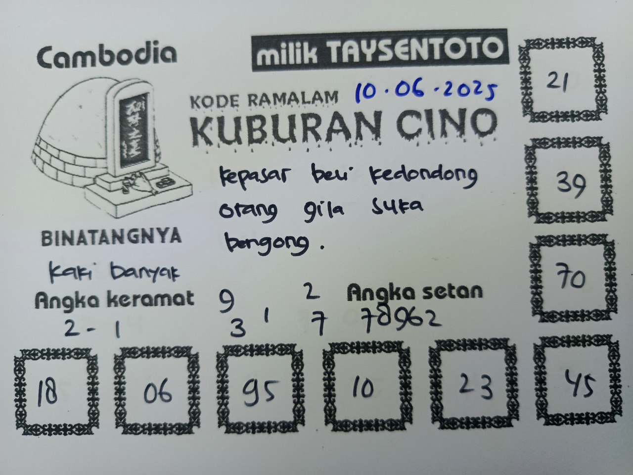 Syair Kuburan Cino Cambodia Hari Ini Selasa, 10 Mei 2025