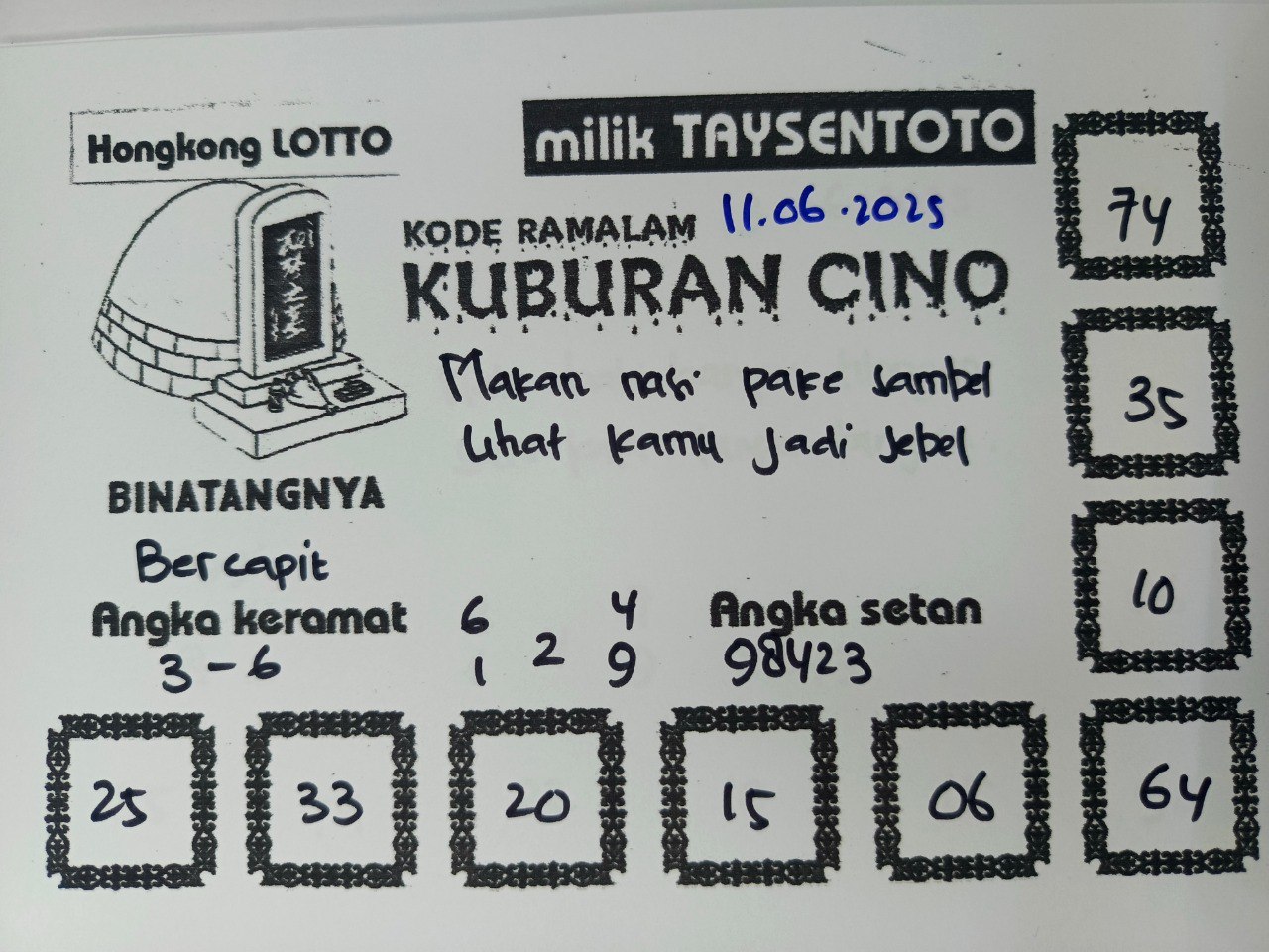 Syair Kuburan Cino HK Hari Rabu, 11 Juni 2025