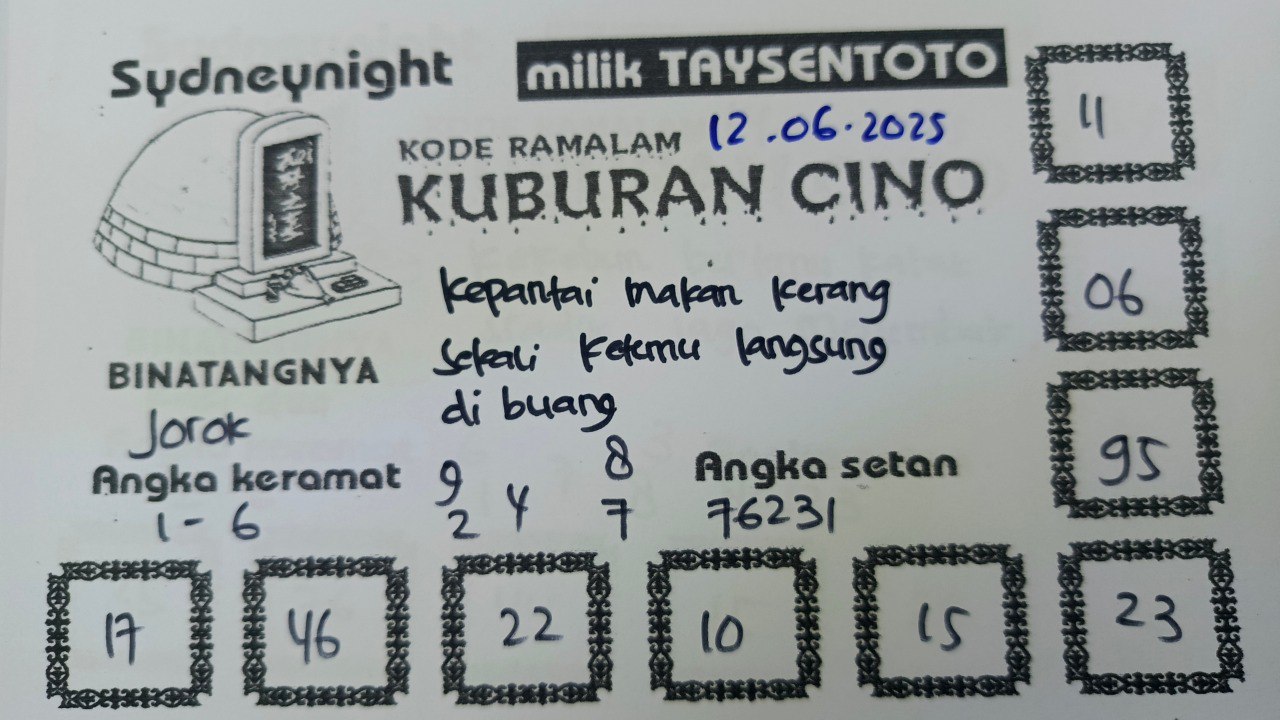 Syair Kuburan Cino SydneyNight Hari ini Kamis, 12 Juni 2025
