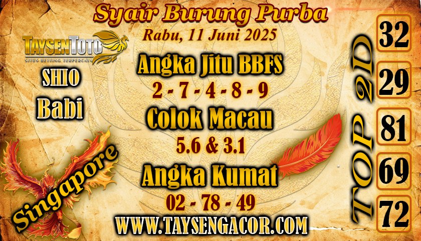 Syair Burung Purba SGP Hari Rabu, 11 Juni 2025