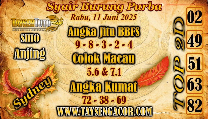 Syair Burung Purba Sydney Hari ini Rabu, 11 Juni 2025
