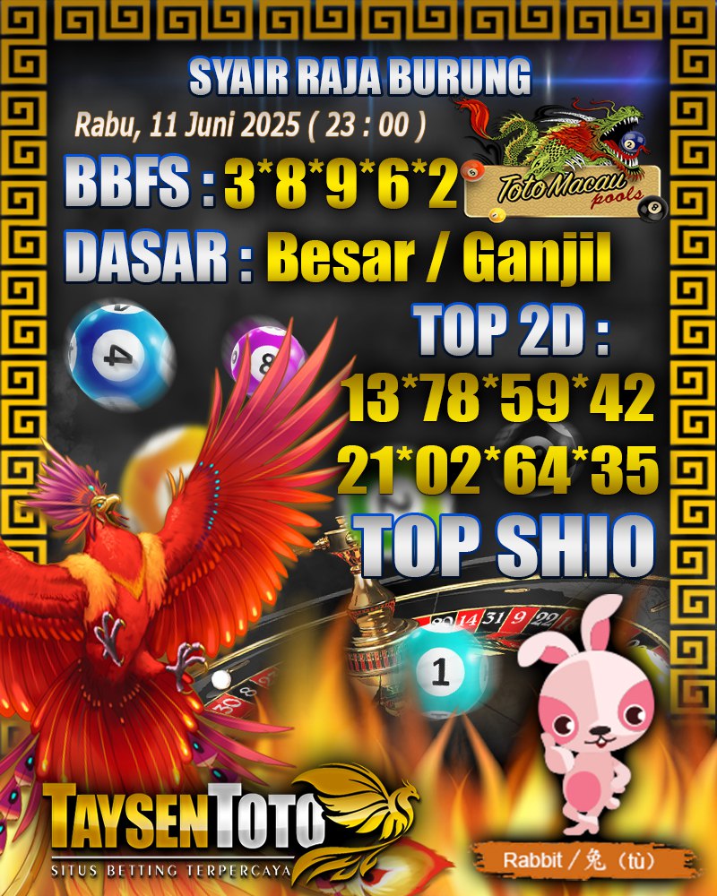 Syair Raja Burung Toto Macau Hari, Rabu, 11 Mei 2025| 23 : 00 WIB