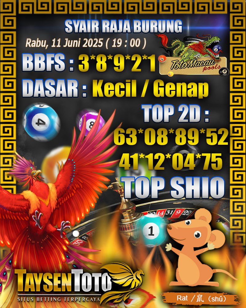 Syair Raja Burung Toto Macau Hari, Rabu, 11 Mei 2025| 19 : 00 WIB