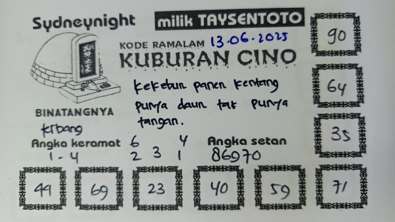 Syair Kuburan Cino SydneyNight Hari ini Jumat, 13 Juni 2025