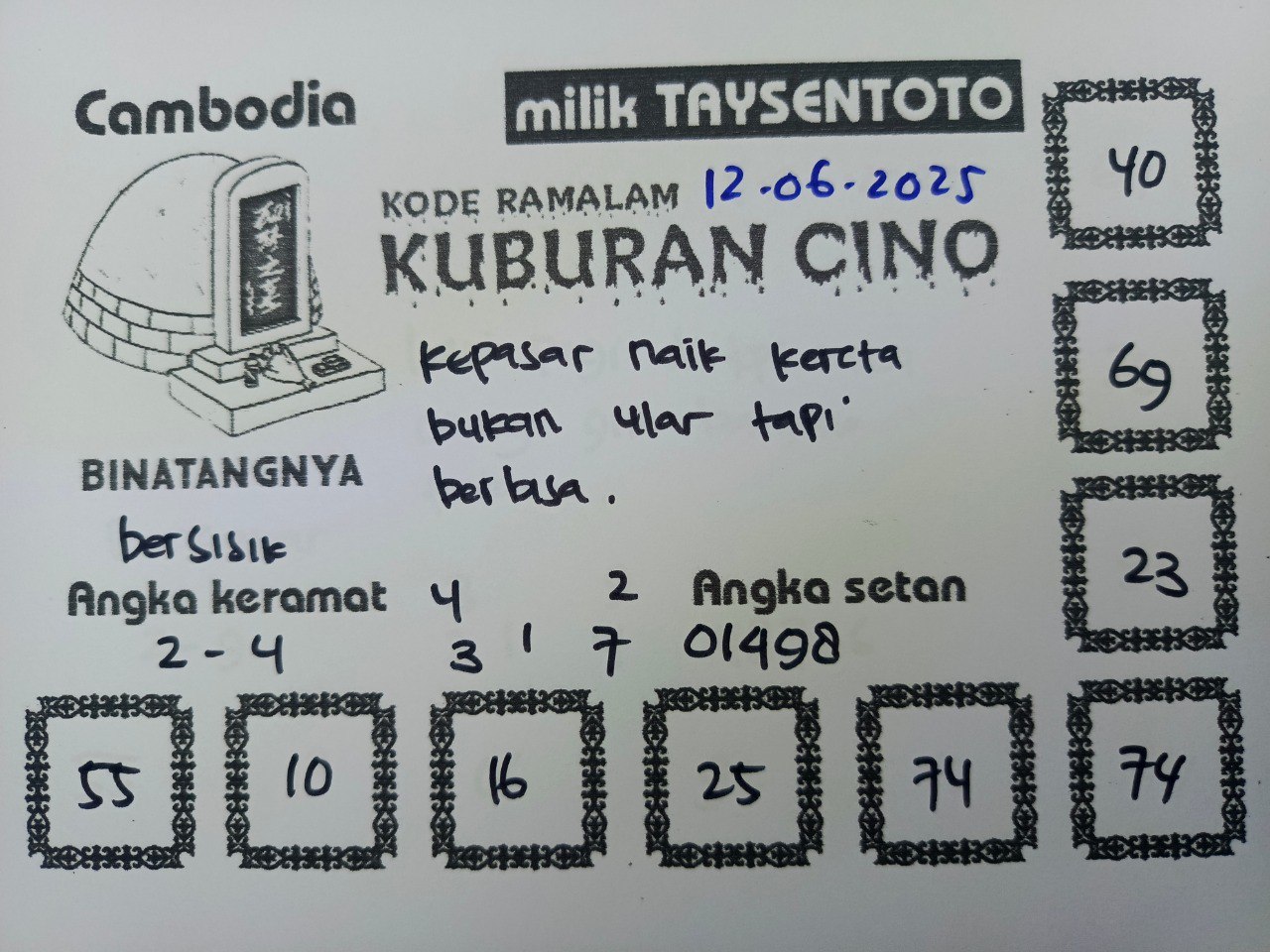 Syair Kuburan Cino Cambodia Hari Ini Kamis, 12 Mei 2025