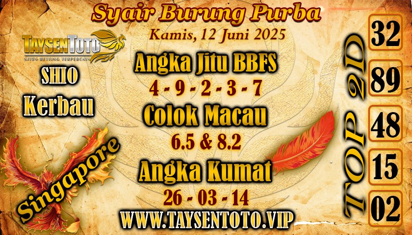 Syair Burung Purba SGP Hari Kamis, 12 Juni 2025