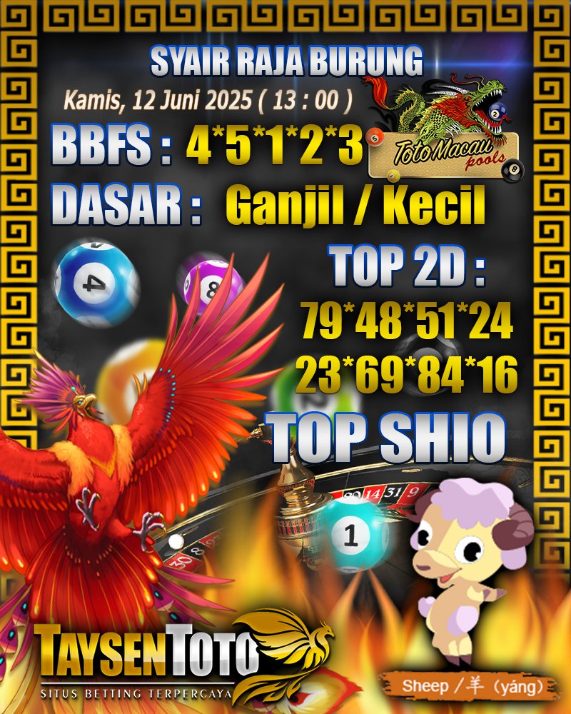 Syair Raja Burung Toto Macau Hari, Kamis, 12 Mei 2025| 13 : 00 WIB