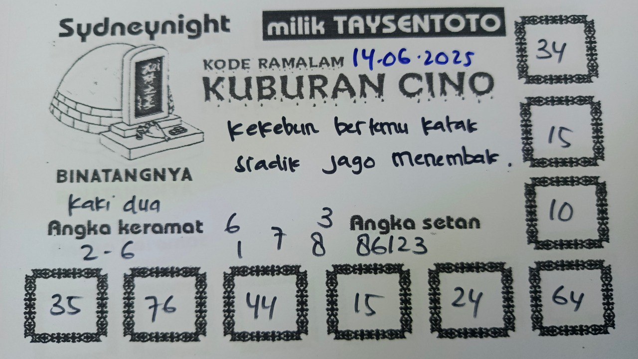 Syair Kuburan Cino SydneyNight Hari ini Sabtu, 14 Juni 2025