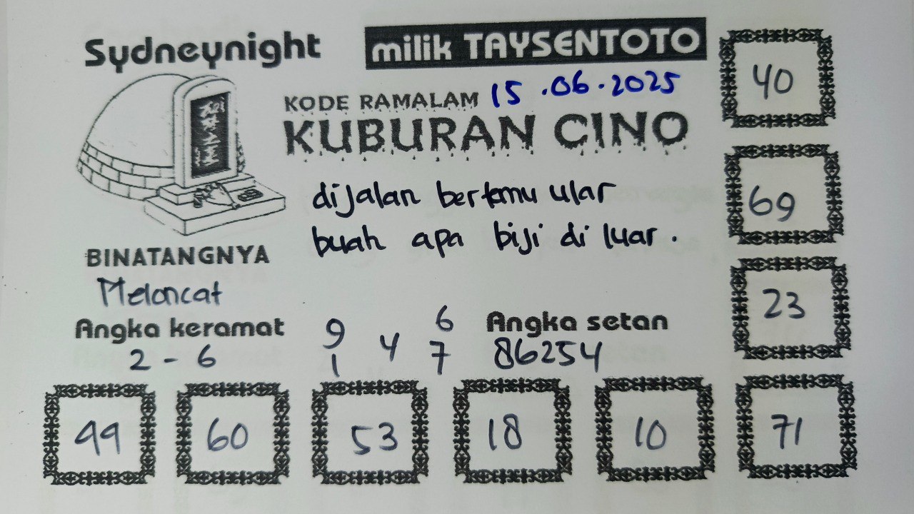 Syair Kuburan Cino SydneyNight Hari ini Minggu, 15 Juni 2025