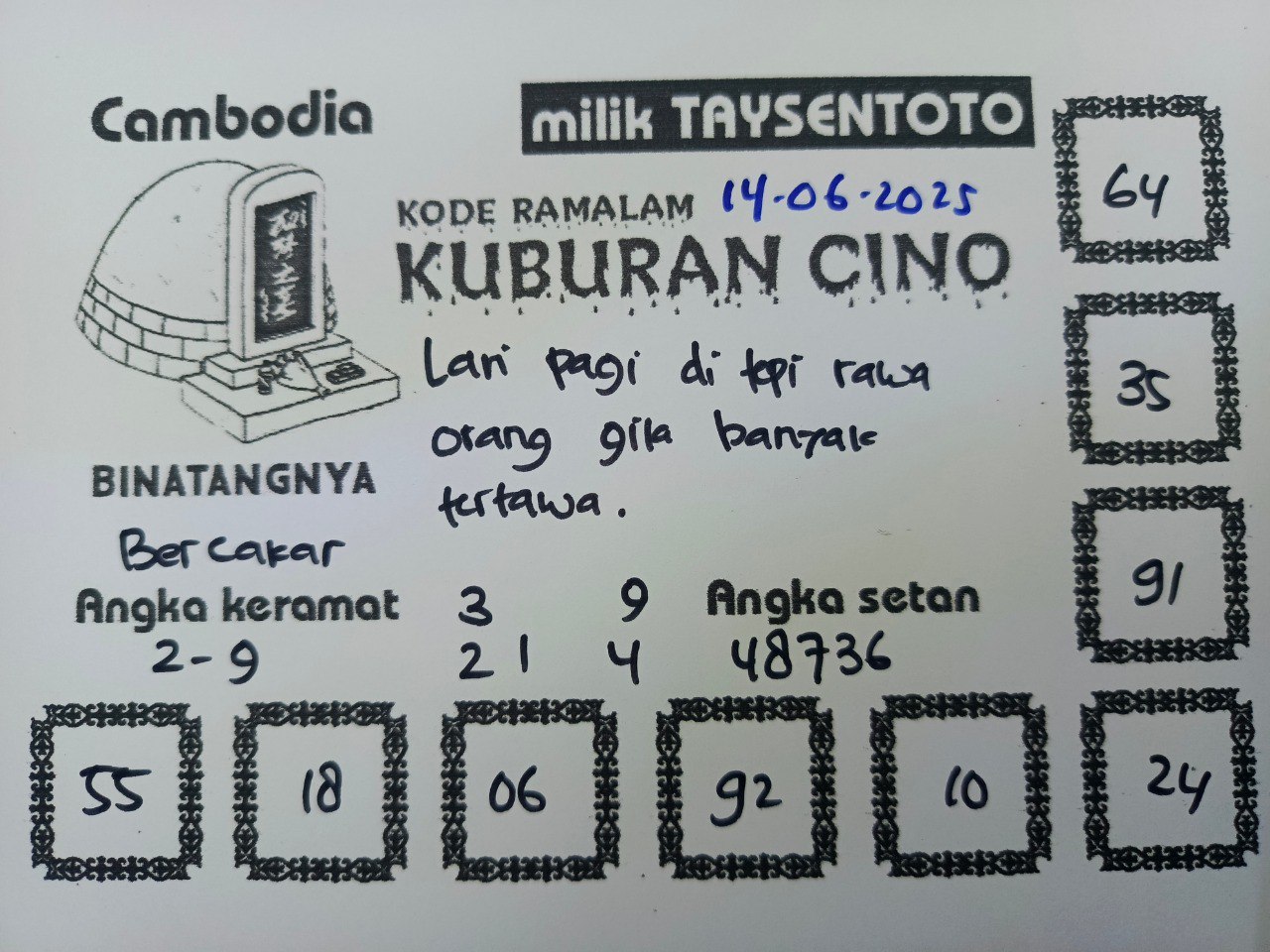 Syair Kuburan Cino Cambodia Hari Ini Sabtu, 14 Mei 2025