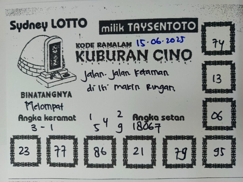 Syair Kuburan Cino Sydney Hari ini Minggu, 15 Juni 2025