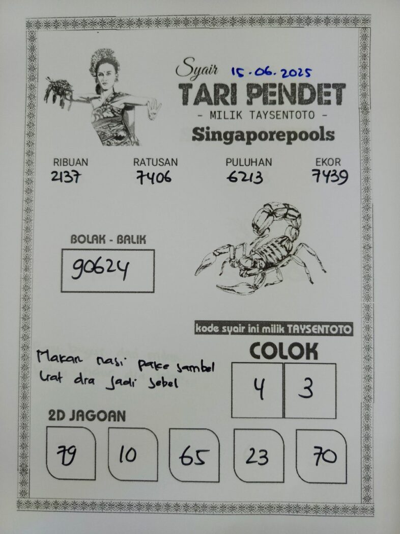 Syair Tari Pendet SGP Hari ini Minggu, 15 Juni 2025