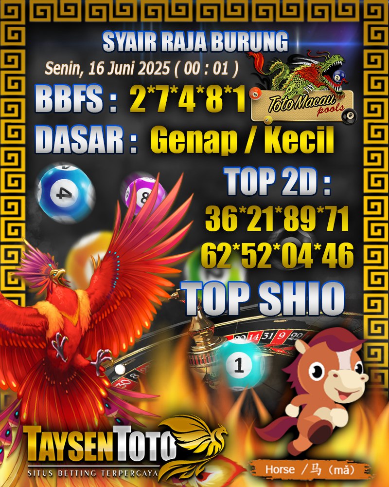 Syair Raja Burung Toto Macau Hari, Senin, 16 Mei 2025| 00 : 01 WIB