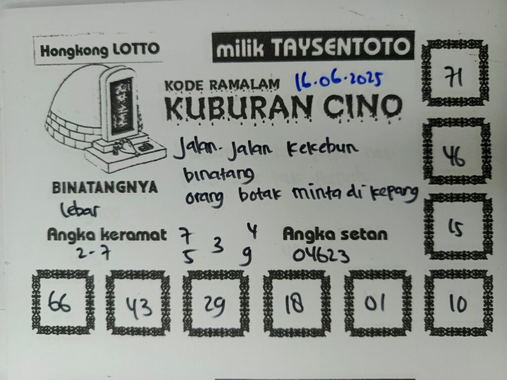 Syair Kuburan Cino HK Hari Senin, 16 Juni 2025