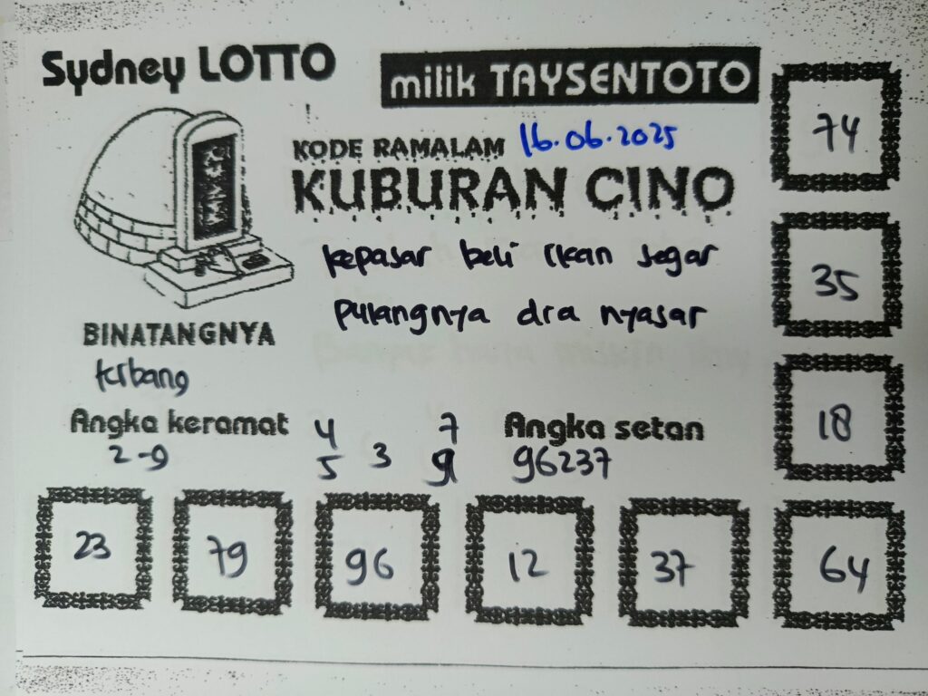 Syair Kuburan Cino Sydney Hari ini Senin, 16 Juni 2025