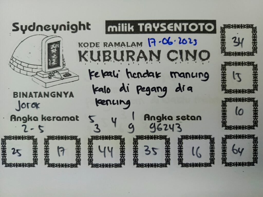 Syair Kuburan Cino SydneyNight Hari ini Selasa, 17 Juni 2025