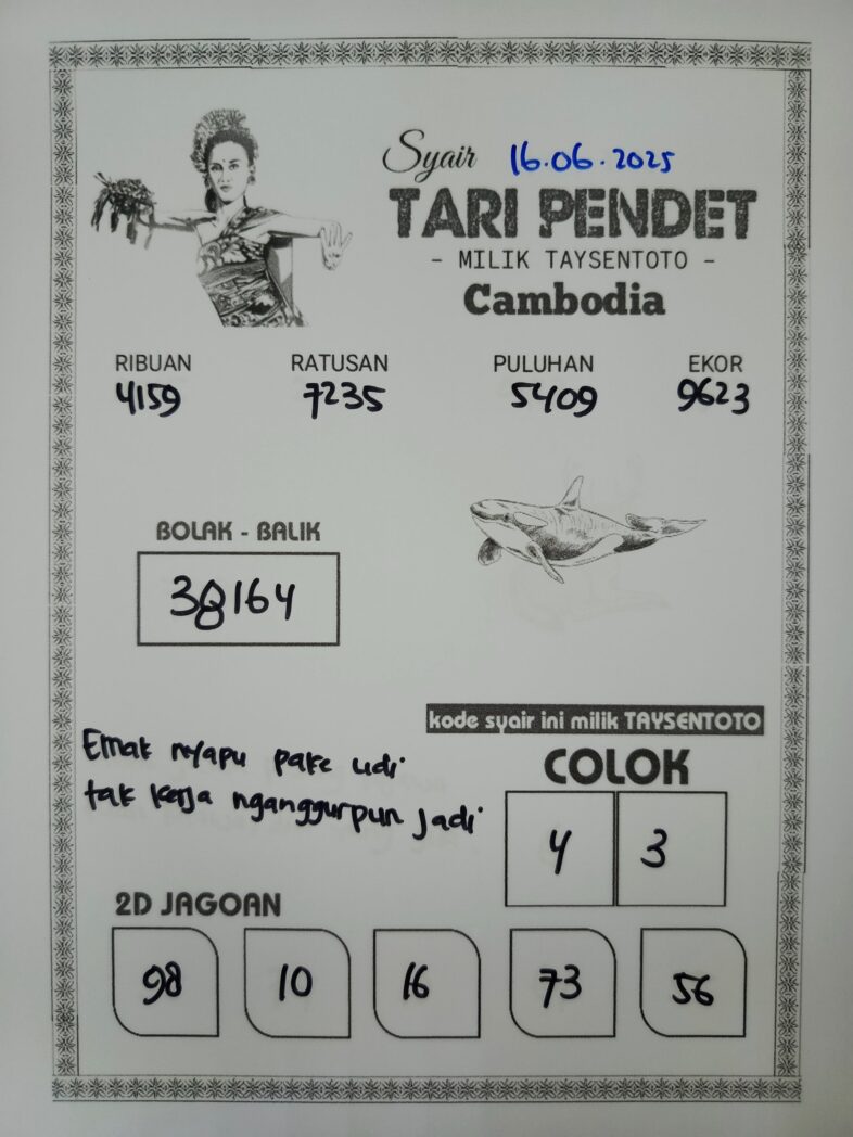 Syair Tari Pendet Cambodia Hari Ini Senin, 16 Mei 2025