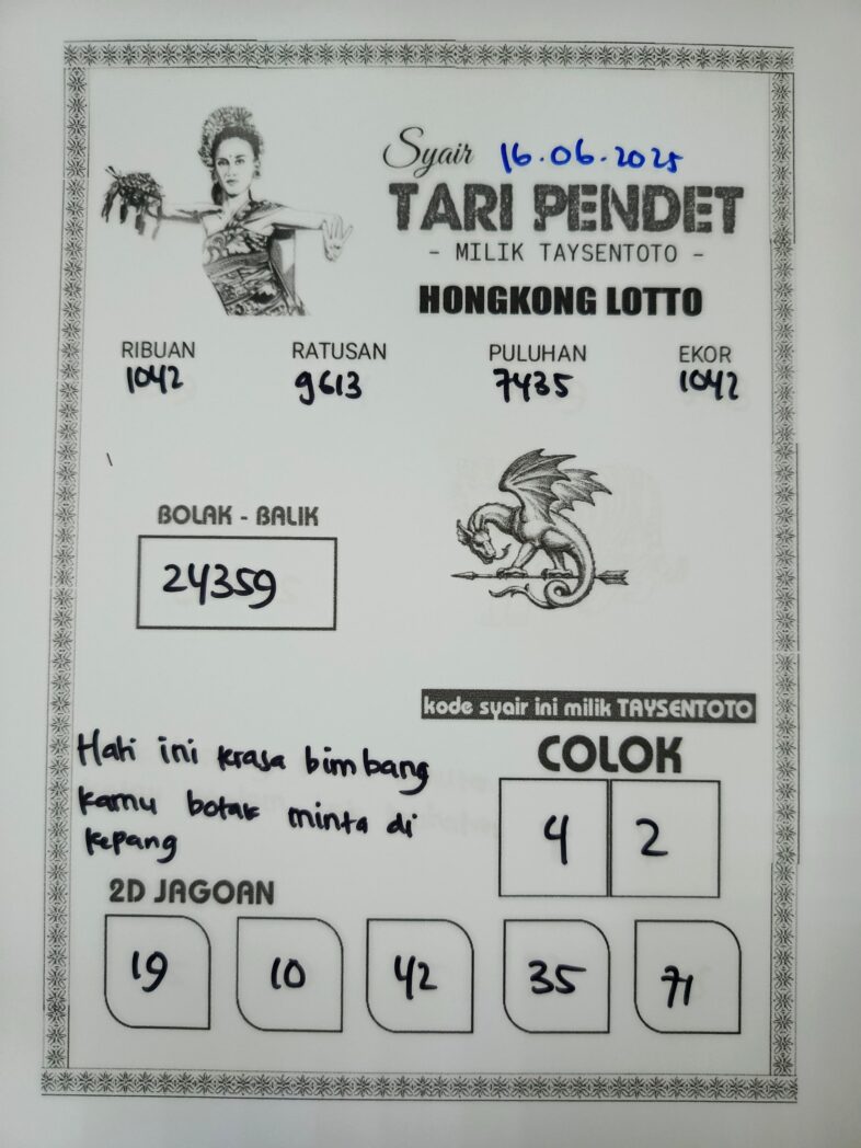 Syair Tari Pendet HK Hari Senin, 16 Juni 2025