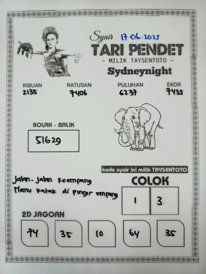 Syair Tari Pendet SydneyNight Hari ini Selasa, 17 Juni 2025