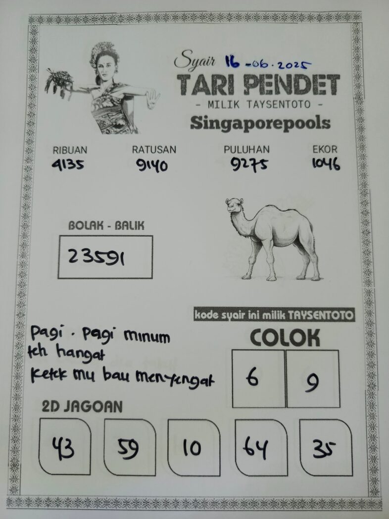 Syair Tari Pendet SGP Hari ini Senin, 16 Juni 2025