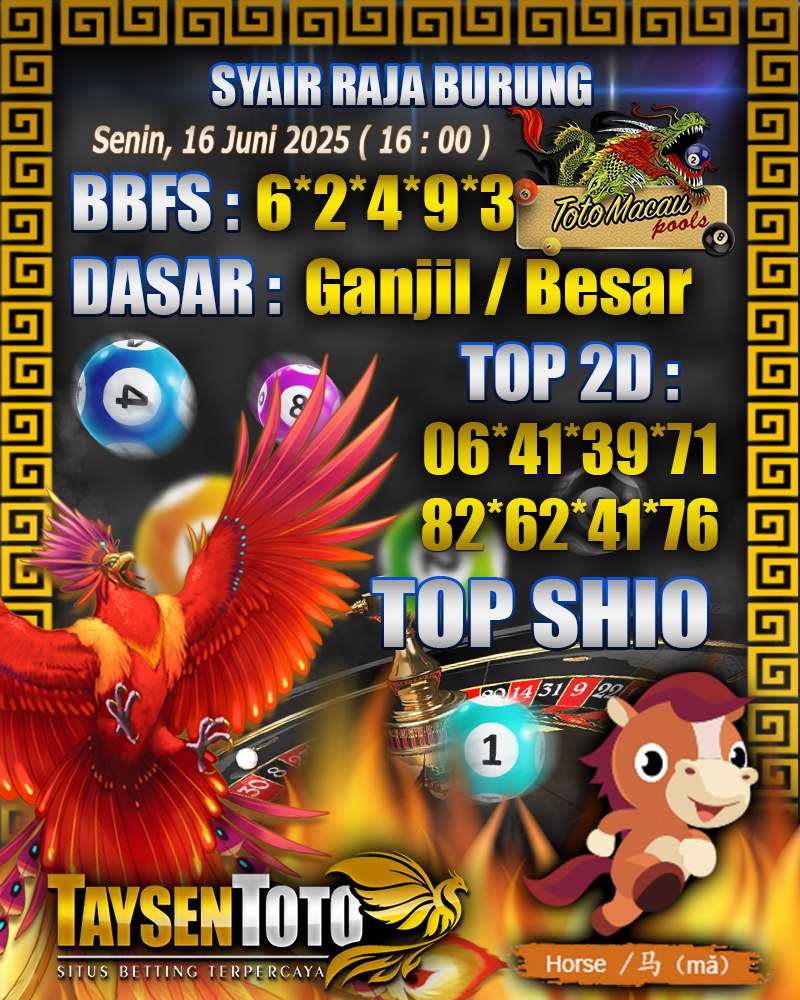 Syair Raja Burung Toto Macau Hari, Senin, 16 Mei 2025| 16 : 00 WIB