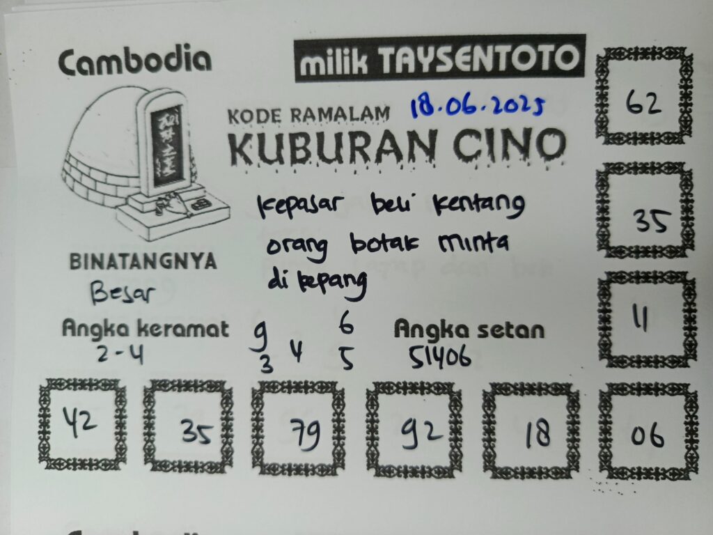 Syair Kuburan Cino Cambodia Hari Ini Rabu, 18 Mei 2025