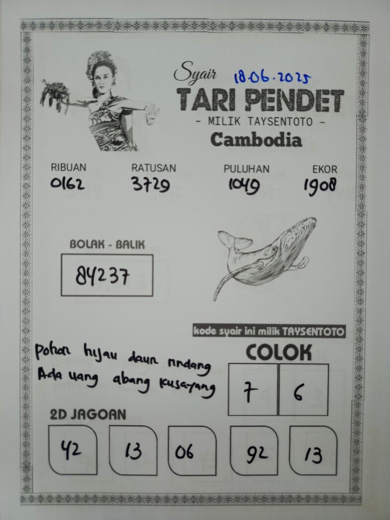 Syair Tari Pendet Cambodia Hari Ini Rabu, 18 Mei 2025