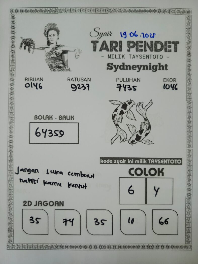 Syair Tari Pendet SydneyNight Hari ini Kamis, 19 Juni 2025