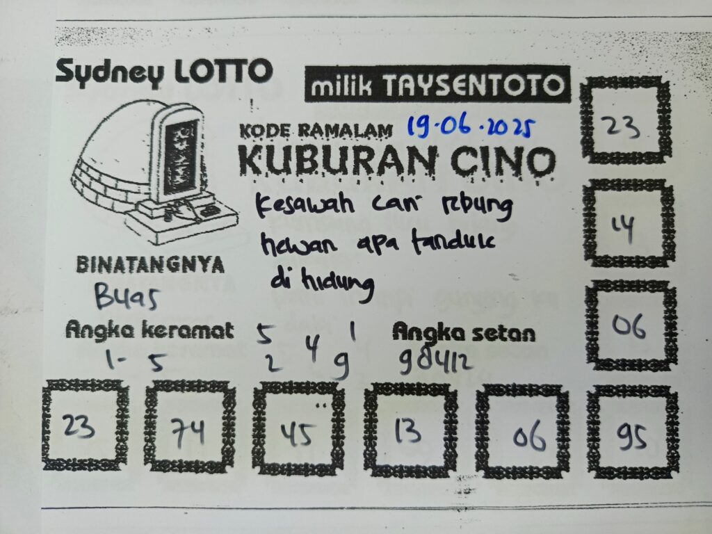 Syair Kuburan Cino Sydney Hari ini Kamis, 19 Juni 2025