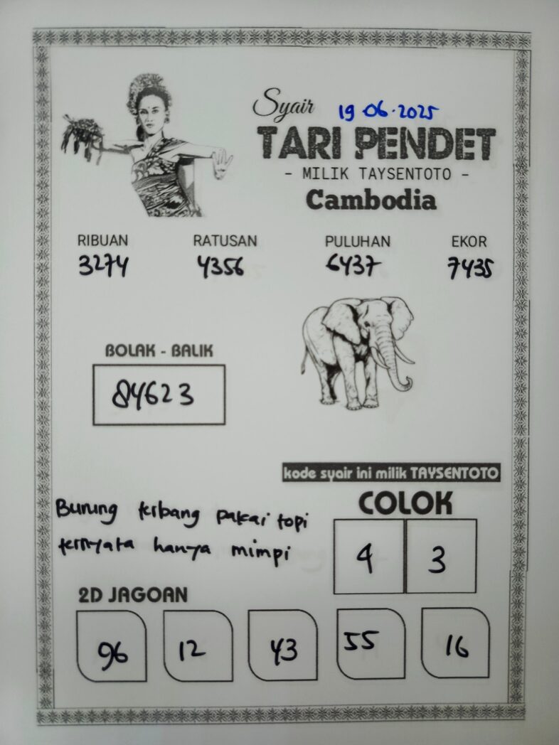 Syair Tari Pendet Cambodia Hari Ini Kamis, 19 Mei 2025