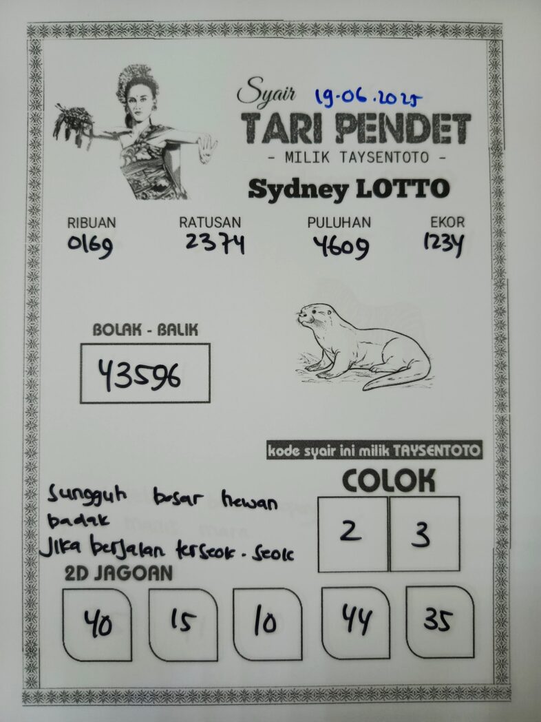 Syair Tari Pendet Sydney Hari ini Kamis, 19 Juni 2025