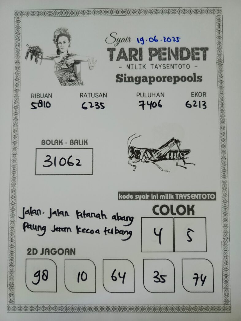 Syair Tari Pendet SGP Hari ini Kamis, 19 Juni 2025