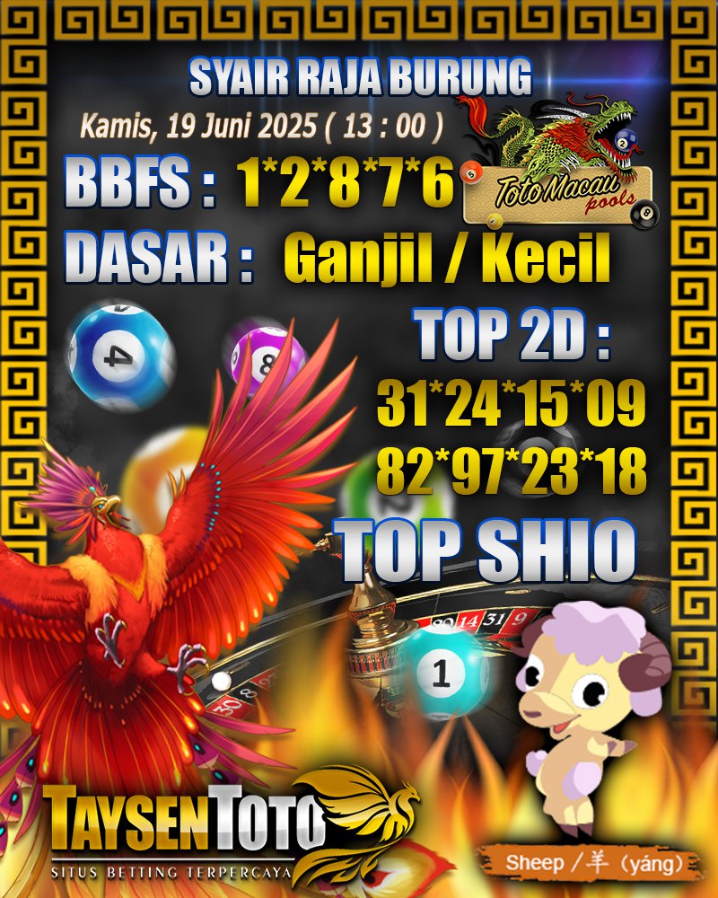 Syair Raja Burung Toto Macau Hari, Kamis, 19 Mei 2025| 13 : 00 WIB