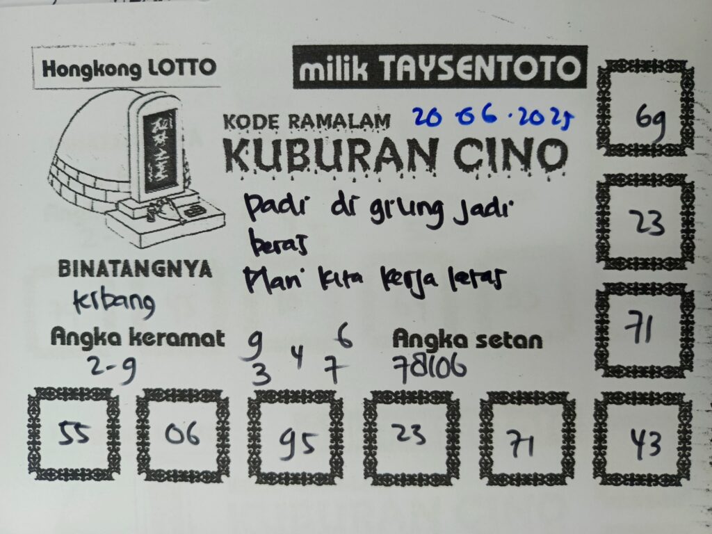 Syair Kuburan Cino HK Hari Jumat, 20 Juni 2025
