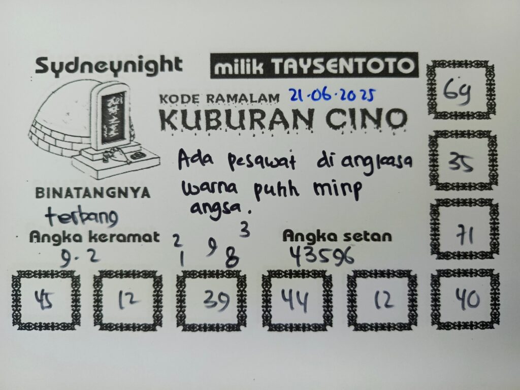 Syair Kuburan Cino SydneyNight Hari ini Sabtu, 21 Juni 2025