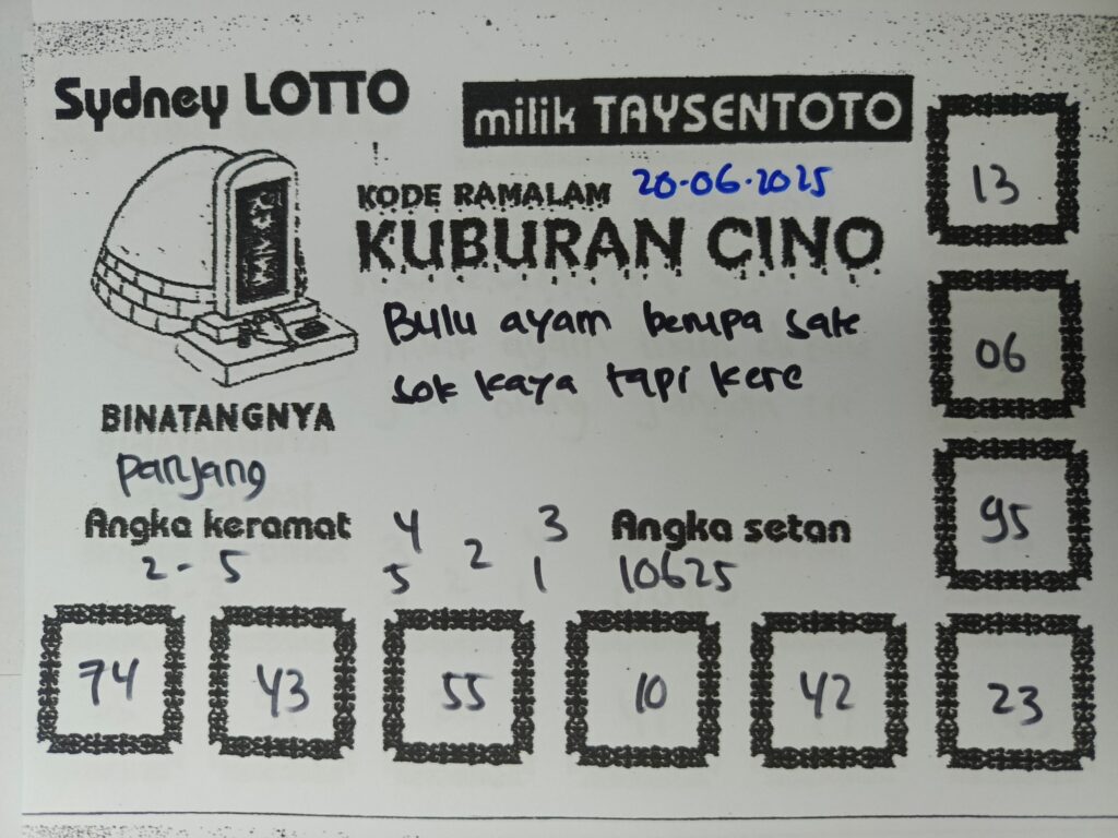 Syair Kuburan Cino Sydney Hari ini Jumat, 20 Juni 2025