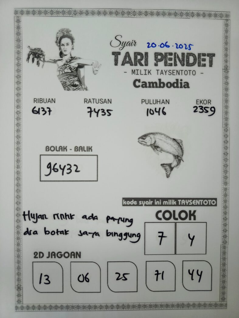 Syair Tari Pendet Cambodia Hari Ini Jumat, 20 Mei 2025