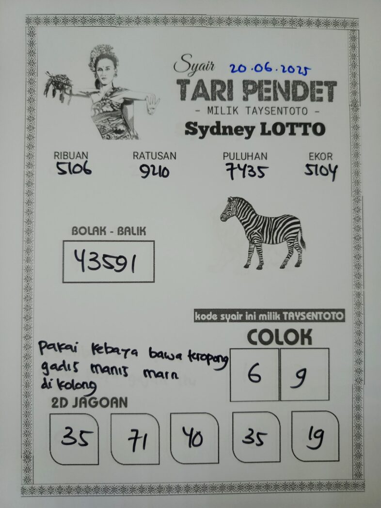 Syair Tari Pendet Sydney Hari ini Jumat, 20 Juni 2025