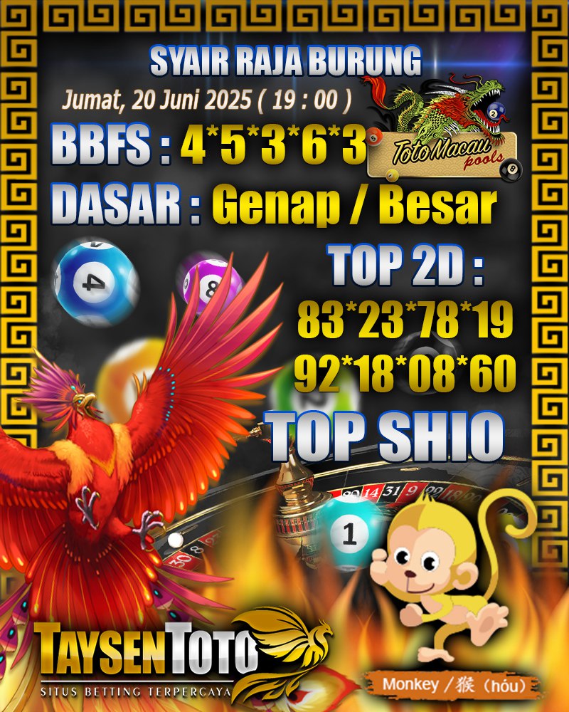 Syair Raja Burung Toto Macau Hari, Jumat, 20 Mei 2025| 19 : 00 WIB