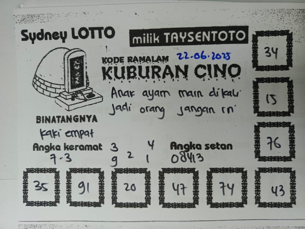 Syair Kuburan Cino Sydney Hari ini Minggu, 22 Juni 2025