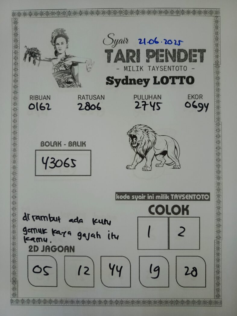 Syair Tari Pendet Sydney Hari ini Sabtu, 21 Juni 2025